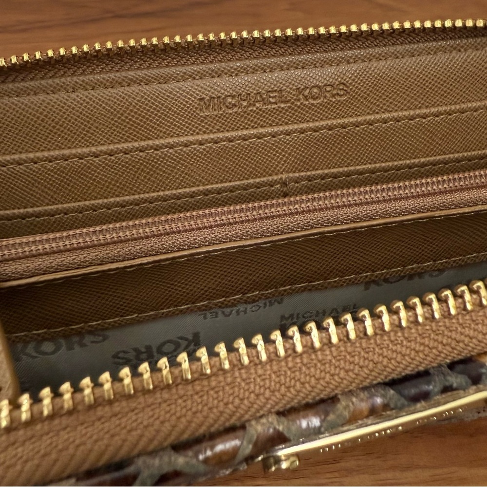 Michael Kors Moxley Brown Python Leather Gold Zip… - image 6